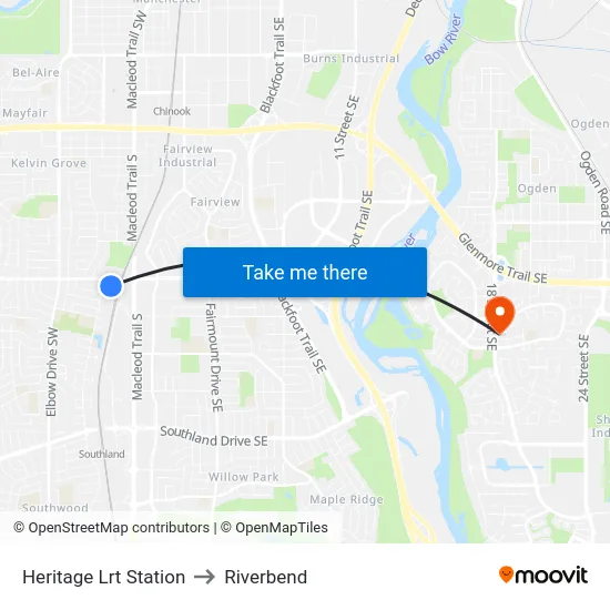Heritage Lrt Station to Riverbend map