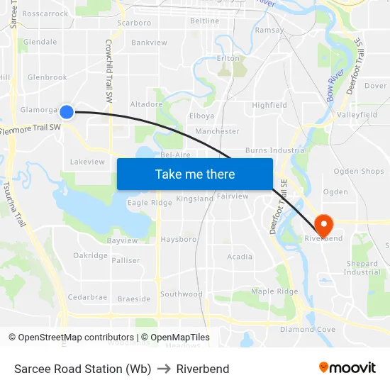 Sarcee Road Station (Wb) to Riverbend map