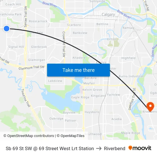 Sb 69 St SW @ 69 Street West Lrt Station to Riverbend map