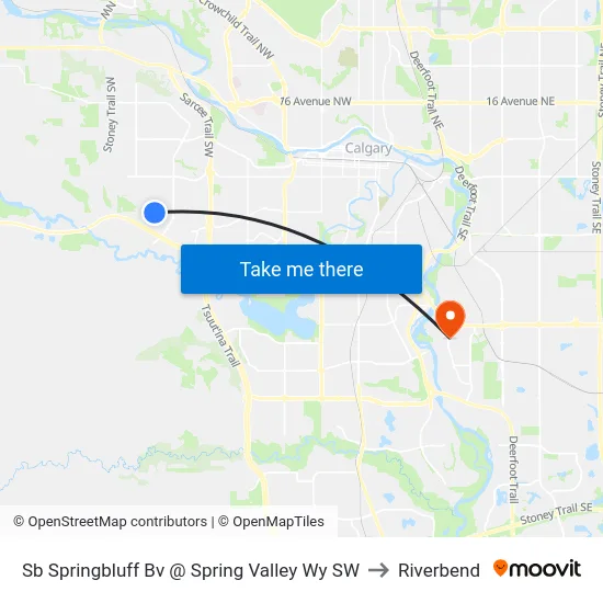 Sb Springbluff Bv @ Spring Valley Wy SW to Riverbend map
