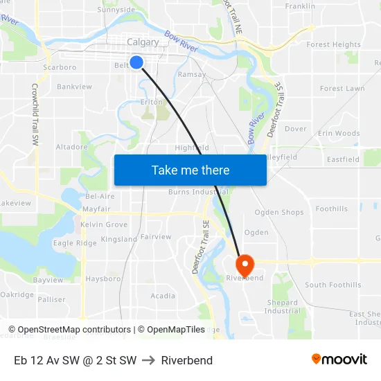 Eb 12 Av SW @ 2 St SW to Riverbend map