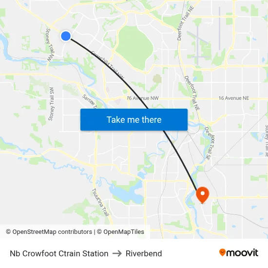 Nb Crowfoot Ctrain Station to Riverbend map
