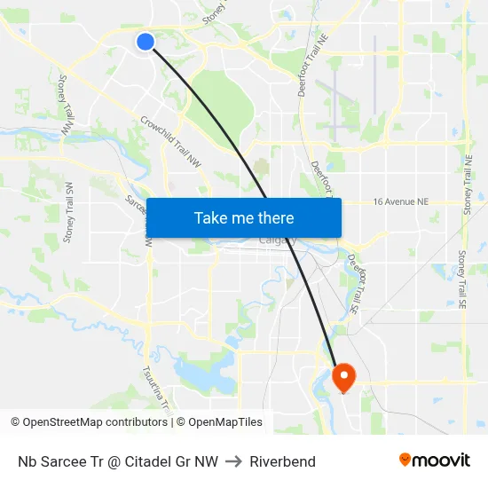 Nb Sarcee Tr @ Citadel Gr NW to Riverbend map