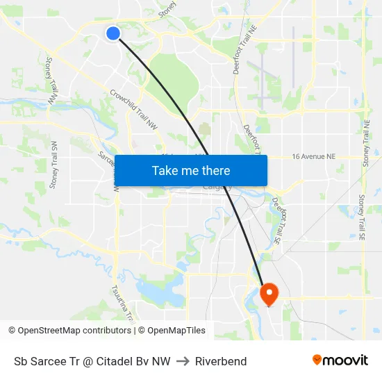 Sb Sarcee Tr @ Citadel Bv NW to Riverbend map