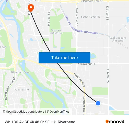 Wb 130 Av SE @ 48 St SE to Riverbend map