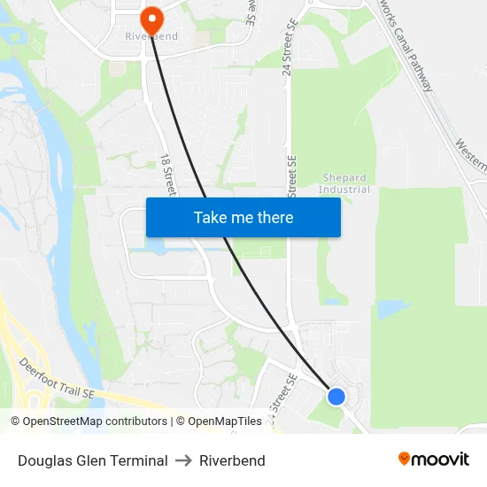 Douglas Glen Terminal to Riverbend map