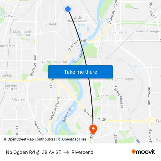 Nb Ogden Rd @ 38 Av SE to Riverbend map