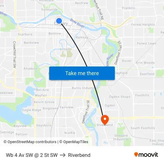 Wb 4 Av SW @ 2 St SW to Riverbend map