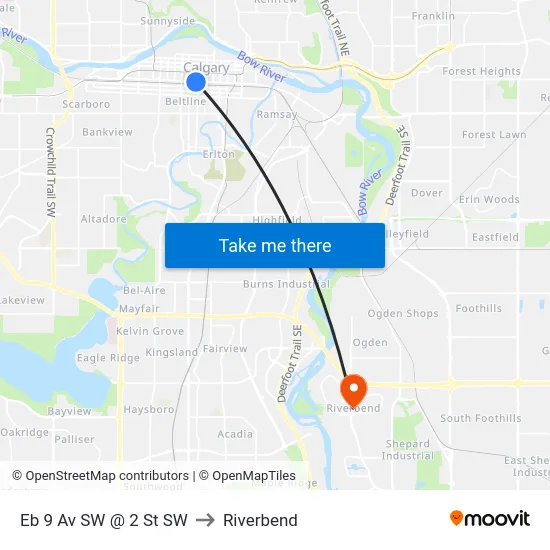 Eb 9 Av SW @ 2 St SW to Riverbend map