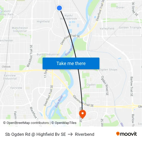 Sb Ogden Rd @ Highfield Bv SE to Riverbend map