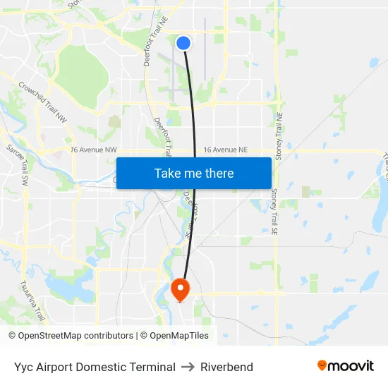 Yyc Airport Domestic Terminal to Riverbend map