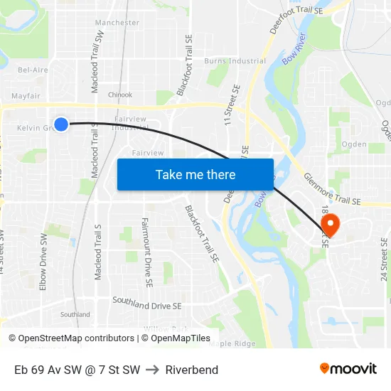 Eb 69 Av SW @ 7 St SW to Riverbend map