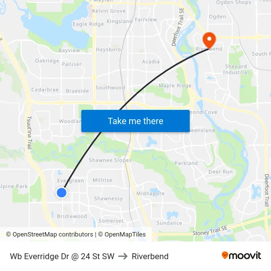 Wb Everridge Dr @ 24 St SW to Riverbend map