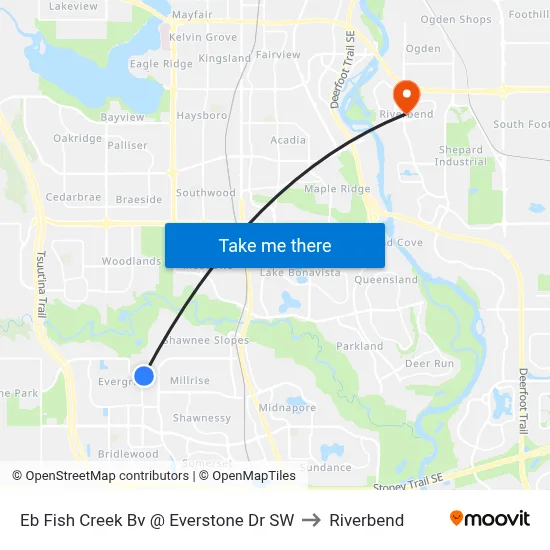 Eb Fish Creek Bv @ Everstone Dr SW to Riverbend map