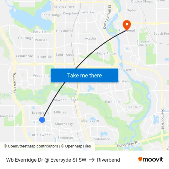 Wb  Everridge Dr @ Eversyde St SW to Riverbend map