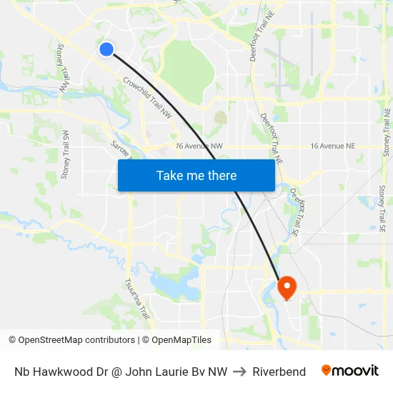 Nb Hawkwood Dr @ John Laurie Bv NW to Riverbend map