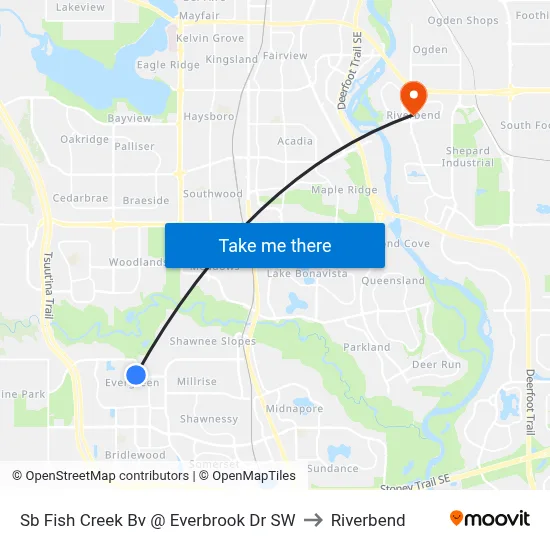 Sb Fish Creek Bv @ Everbrook Dr SW to Riverbend map