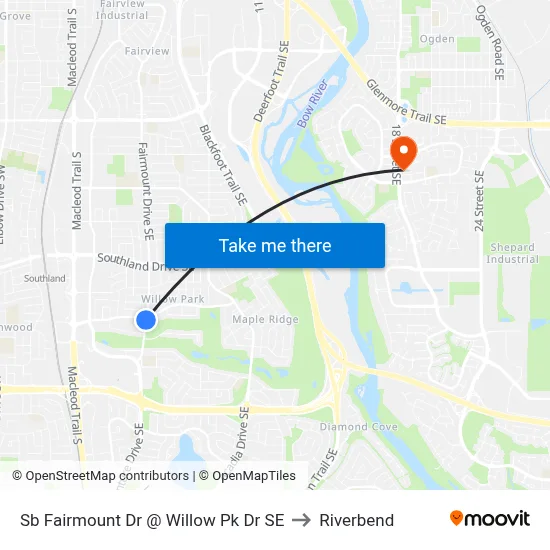 Sb Fairmount Dr @ Willow Pk Dr SE to Riverbend map