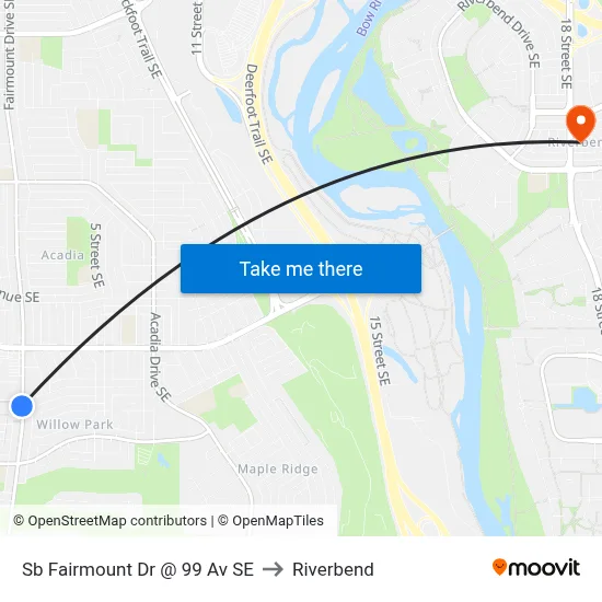 Sb Fairmount Dr @ 99 Av SE to Riverbend map