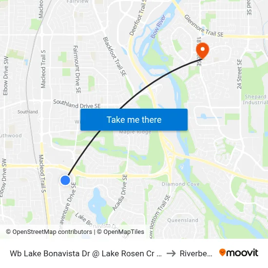 Wb Lake Bonavista Dr @ Lake Rosen Cr SE to Riverbend map