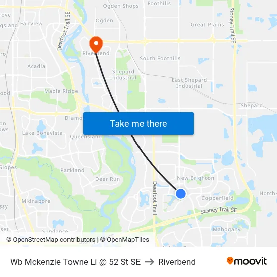 Wb Mckenzie Towne Li @ 52 St SE to Riverbend map