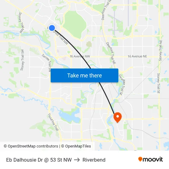 Eb Dalhousie Dr @ 53 St NW to Riverbend map