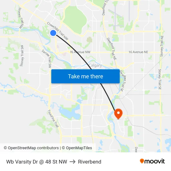 Wb Varsity Dr @ 48 St NW to Riverbend map