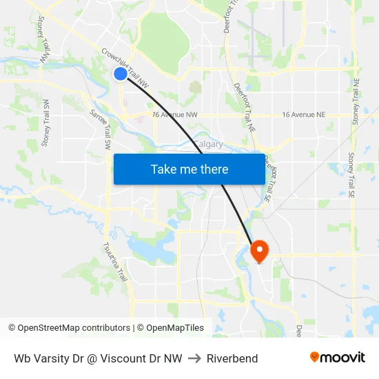 Wb Varsity Dr @ Viscount Dr NW to Riverbend map