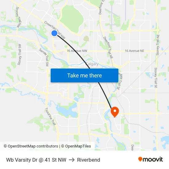 Wb Varsity Dr @ 41 St NW to Riverbend map