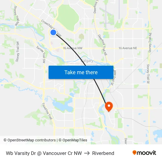 Wb Varsity Dr @ Vancouver Cr NW to Riverbend map