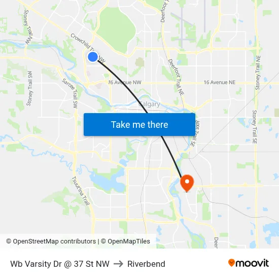 Wb Varsity Dr @ 37 St NW to Riverbend map