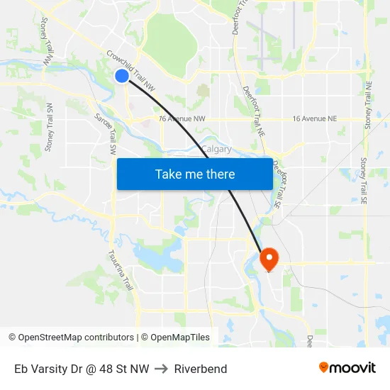 Eb Varsity Dr @ 48 St NW to Riverbend map