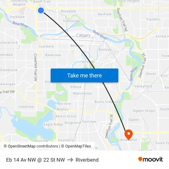 Eb 14 Av NW @ 22 St NW to Riverbend map