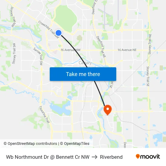 Wb Northmount Dr @ Bennett Cr NW to Riverbend map