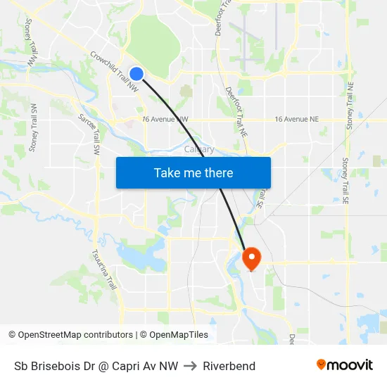 Sb Brisebois Dr @ Capri Av NW to Riverbend map