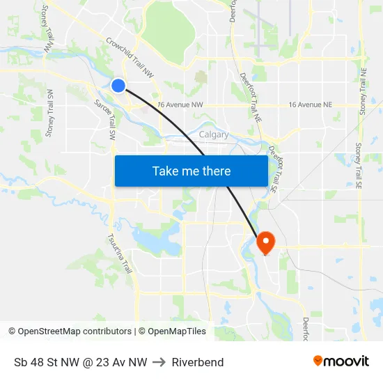 Sb 48 St NW @ 23 Av NW to Riverbend map