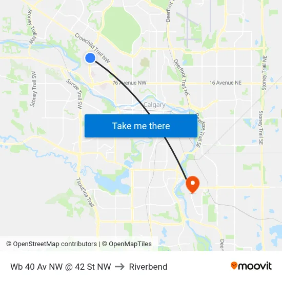 Wb 40 Av NW @ 42 St NW to Riverbend map