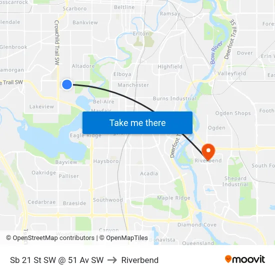 Sb 21 St SW @ 51 Av SW to Riverbend map