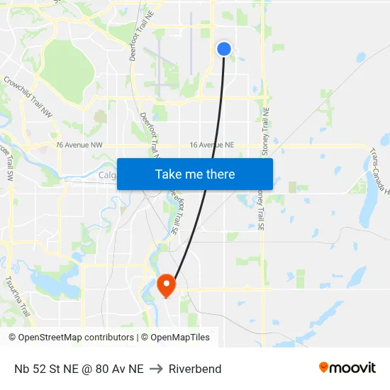 Nb 52 St NE @ 80 Av NE to Riverbend map