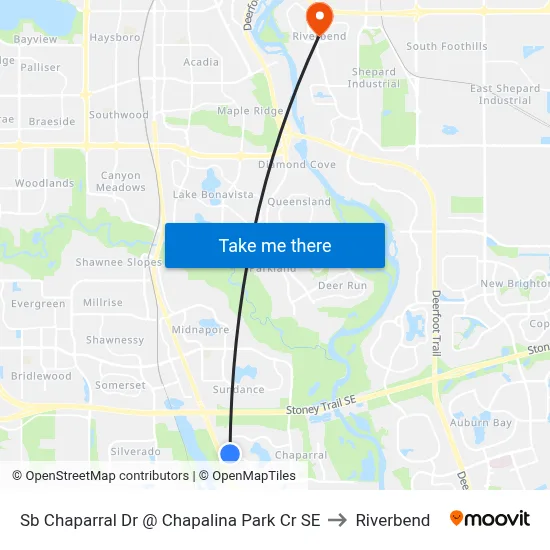 Sb Chaparral Dr @ Chapalina Park Cr SE to Riverbend map
