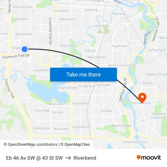 Eb 46 Av SW @ 43 St SW to Riverbend map