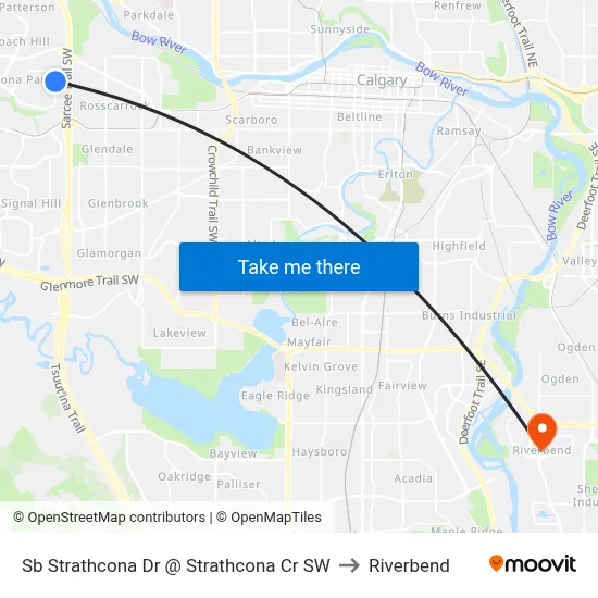 Sb Strathcona Dr @ Strathcona Cr SW to Riverbend map