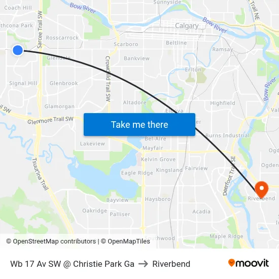 Wb 17 Av SW @ Christie Park Ga to Riverbend map