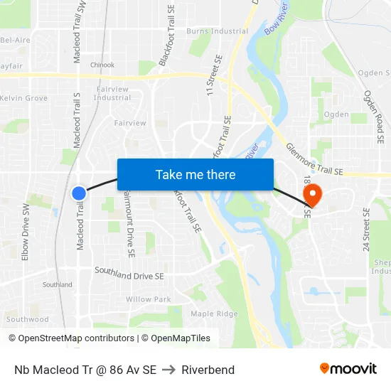 Nb Macleod Tr @ 86 Av SE to Riverbend map