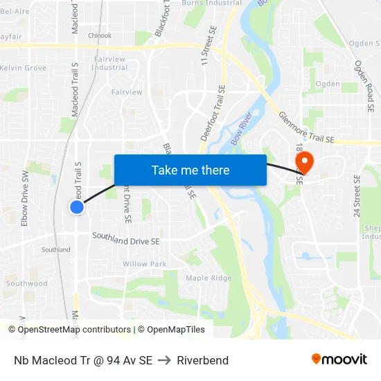 Nb Macleod Tr @ 94 Av SE to Riverbend map