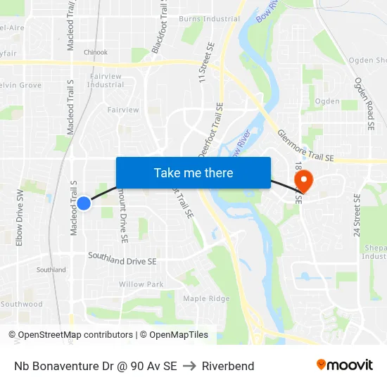 Nb Bonaventure Dr @ 90 Av SE to Riverbend map