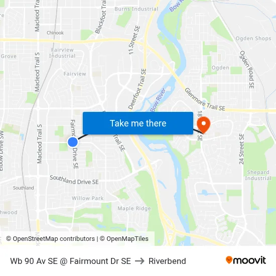 Wb 90 Av SE @ Fairmount Dr SE to Riverbend map