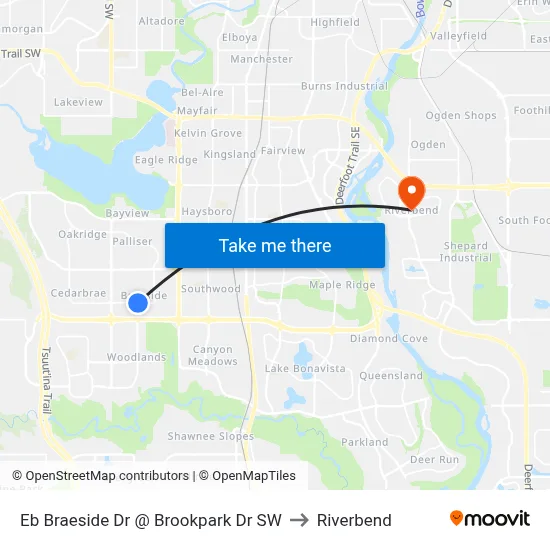 Eb Braeside Dr @ Brookpark Dr SW to Riverbend map