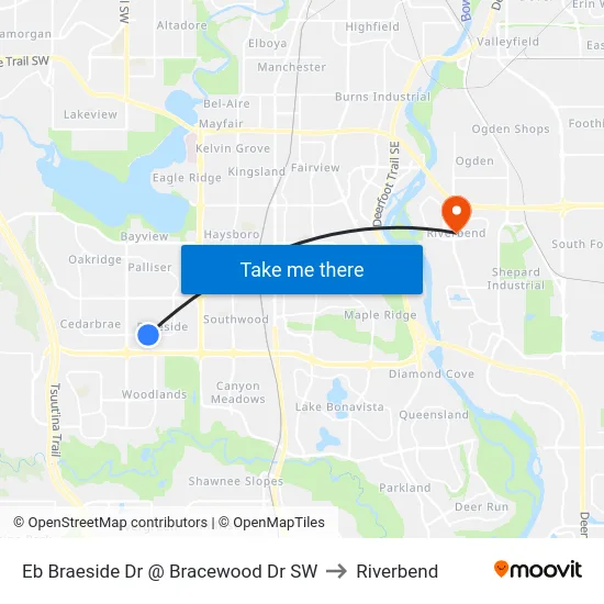 Eb Braeside Dr @ Bracewood Dr SW to Riverbend map