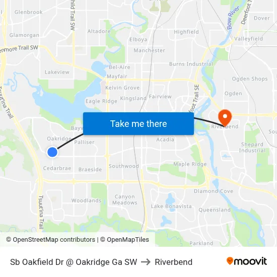 Sb Oakfield Dr @ Oakridge Ga SW to Riverbend map